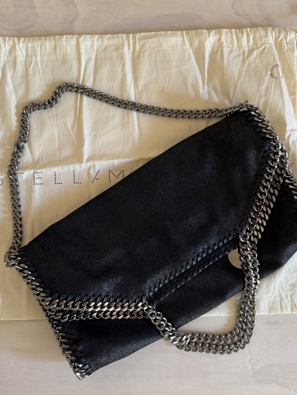 Stella McCartney Falabella Tote Bag Black Silver Chain Clutch Handbag Purse - Picture 12 of 13